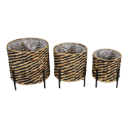 Bloempot gevlochten op zwarte voet S/3