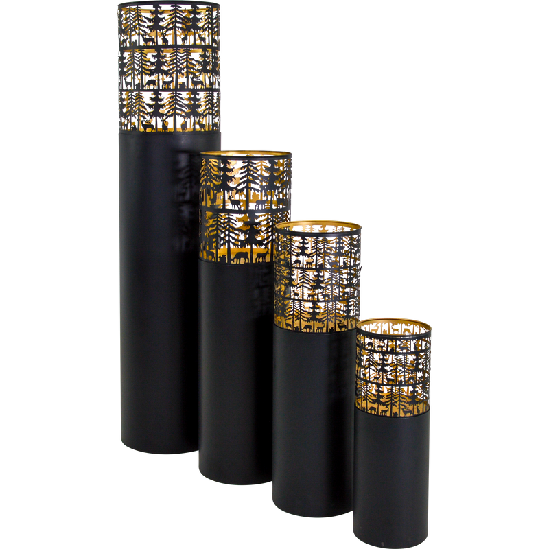 Windlicht zuil zwart/goud S/4