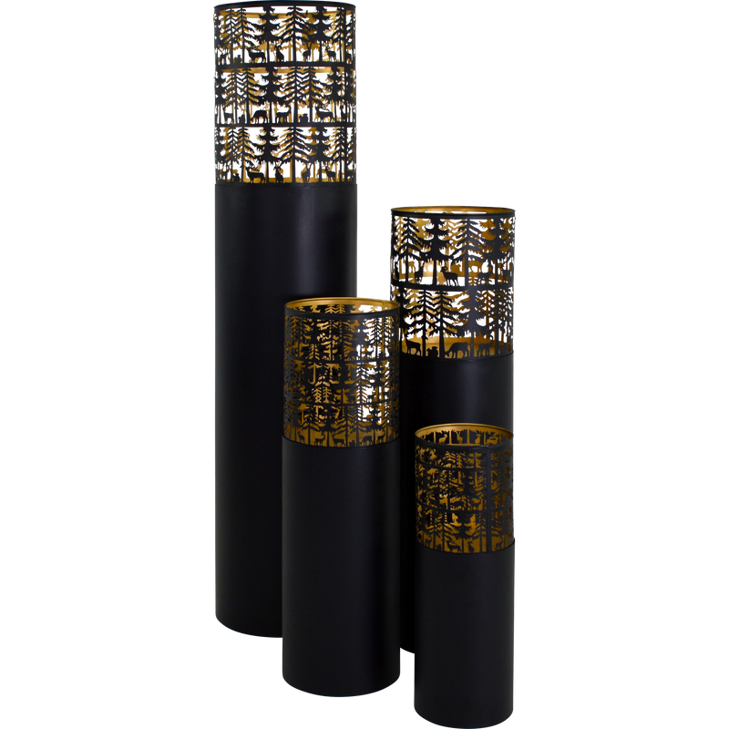 Windlicht zuil zwart/goud S/4