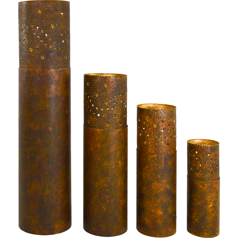 Windlicht zuil bruin/goud S/4