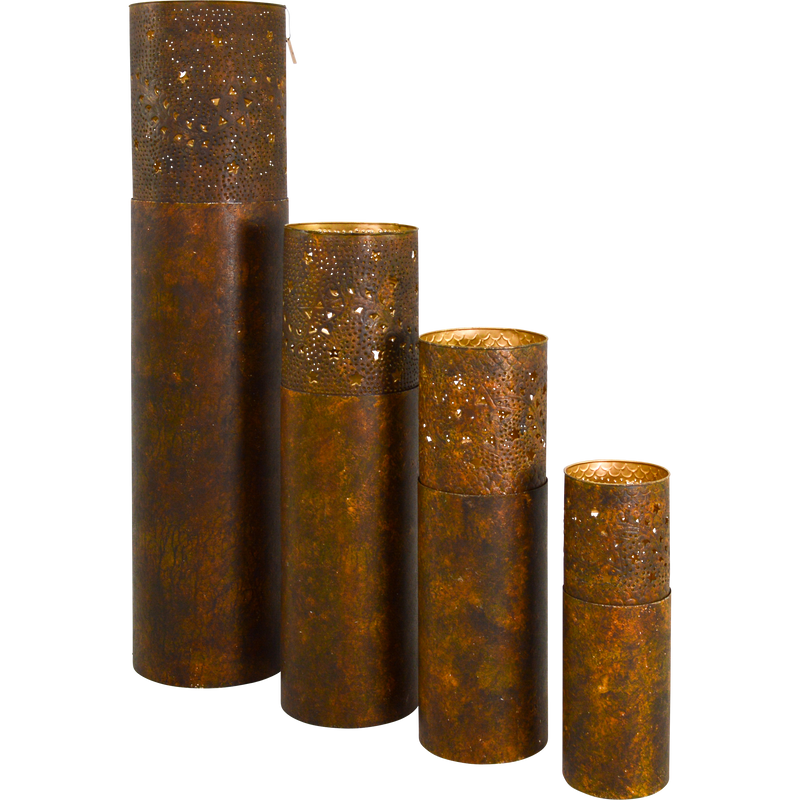 Windlicht zuil bruin/goud S/4