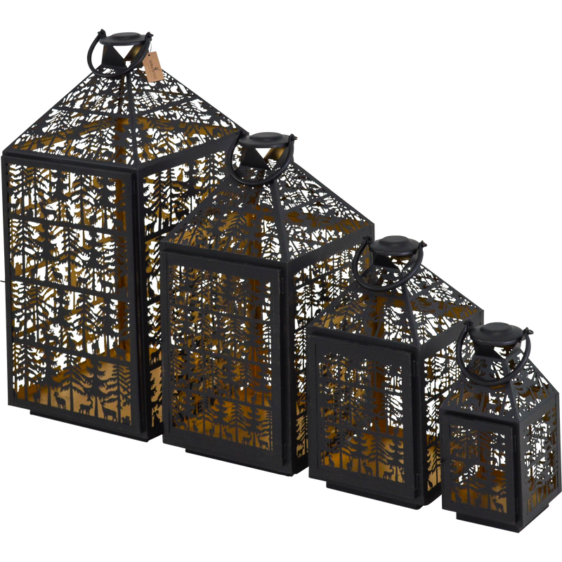 Windlicht Noël zwart/goud S/4