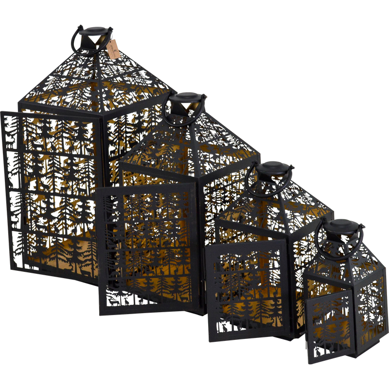 Windlicht Noël zwart/goud S/4