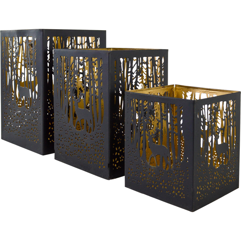 Windlicht A zwart/goud S/3