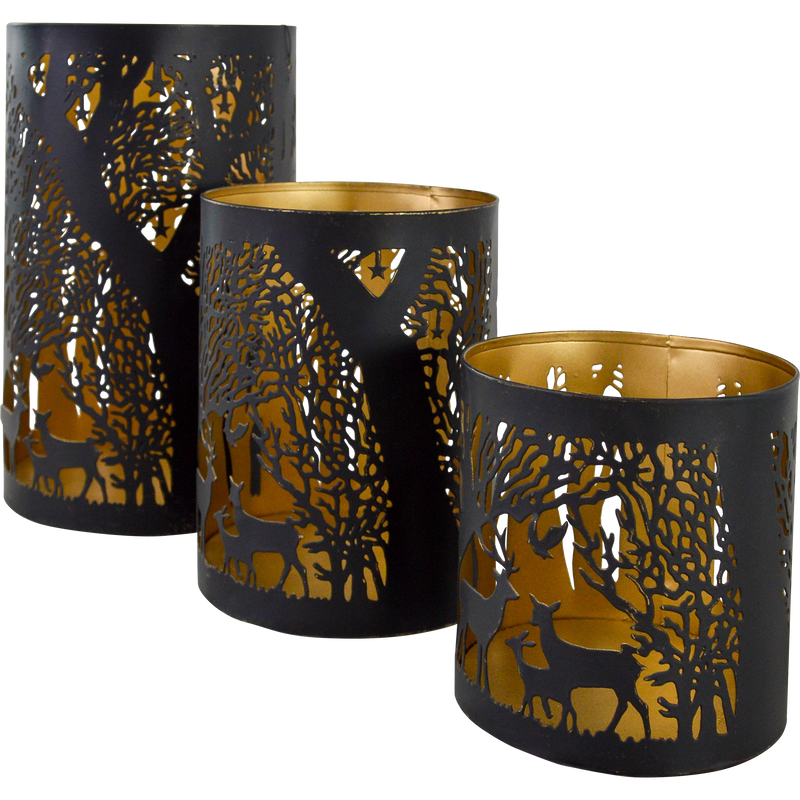 Windlicht B zwart/goud S/3