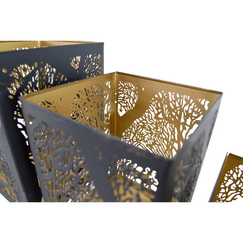 Windlicht C zwart/goud S/3