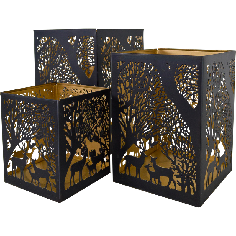 Windlicht C zwart/goud S/3