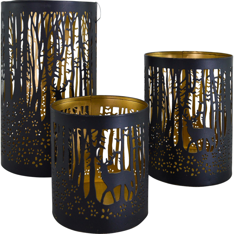 Windlicht D zwart/goud S/3