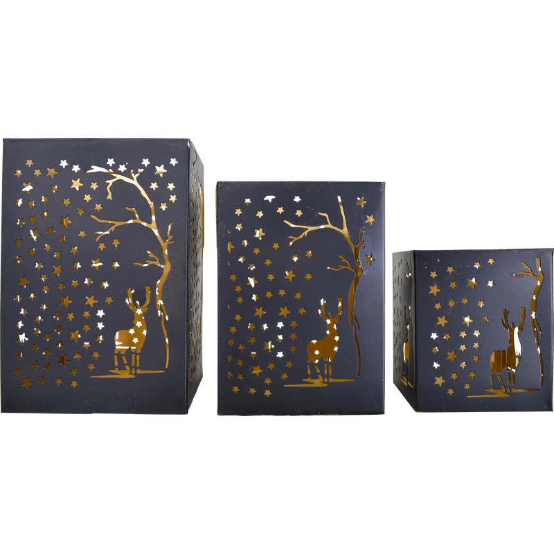 Windlicht E zwart/goud S/3