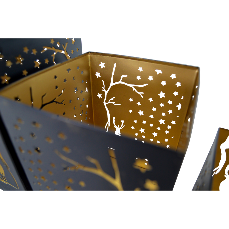 Windlicht E zwart/goud S/3