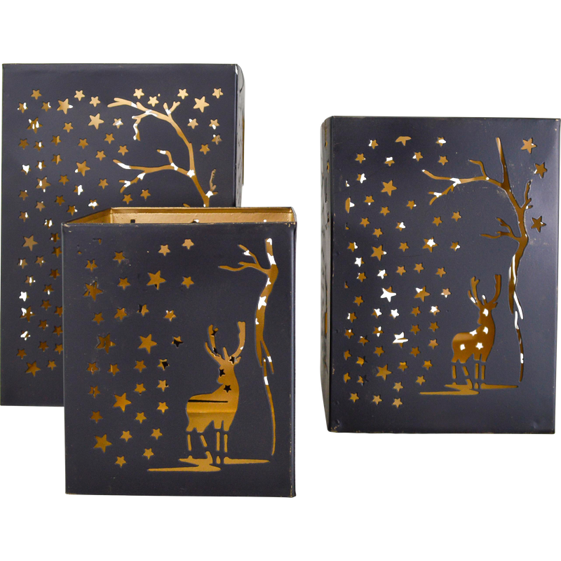 Windlicht E zwart/goud S/3