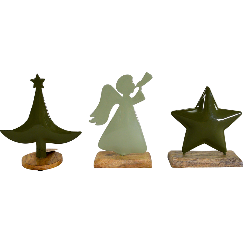 Emaille figuren op voet, 3 assorti