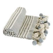 Plaid  grijs met streepmotief Pompon, 125x150cm