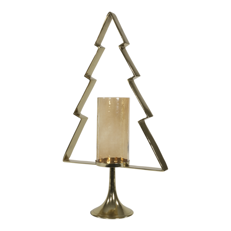 Kerstboom Aurum met windlicht alu goud met goud glas 89cm