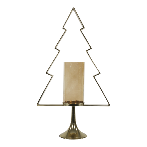 Kerstboom Aurum met windlicht alu goud met goud glas 89cm