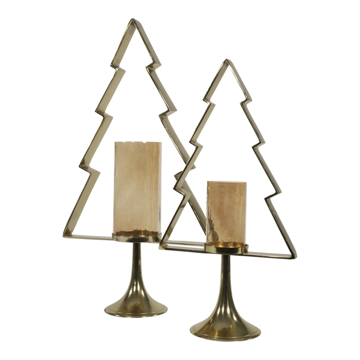 Kerstboom Aurum met windlicht alu goud met goud glas 89cm