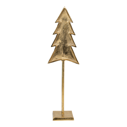 Decoratie kerstboom op voet metaal goud 20x13x70cm