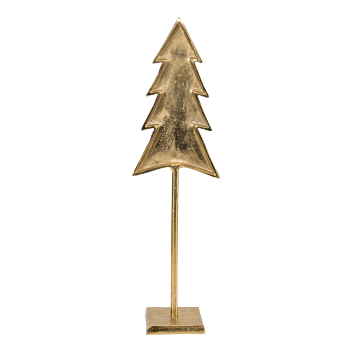 Decoratie kerstboom op voet metaal goud 20x13x70cm