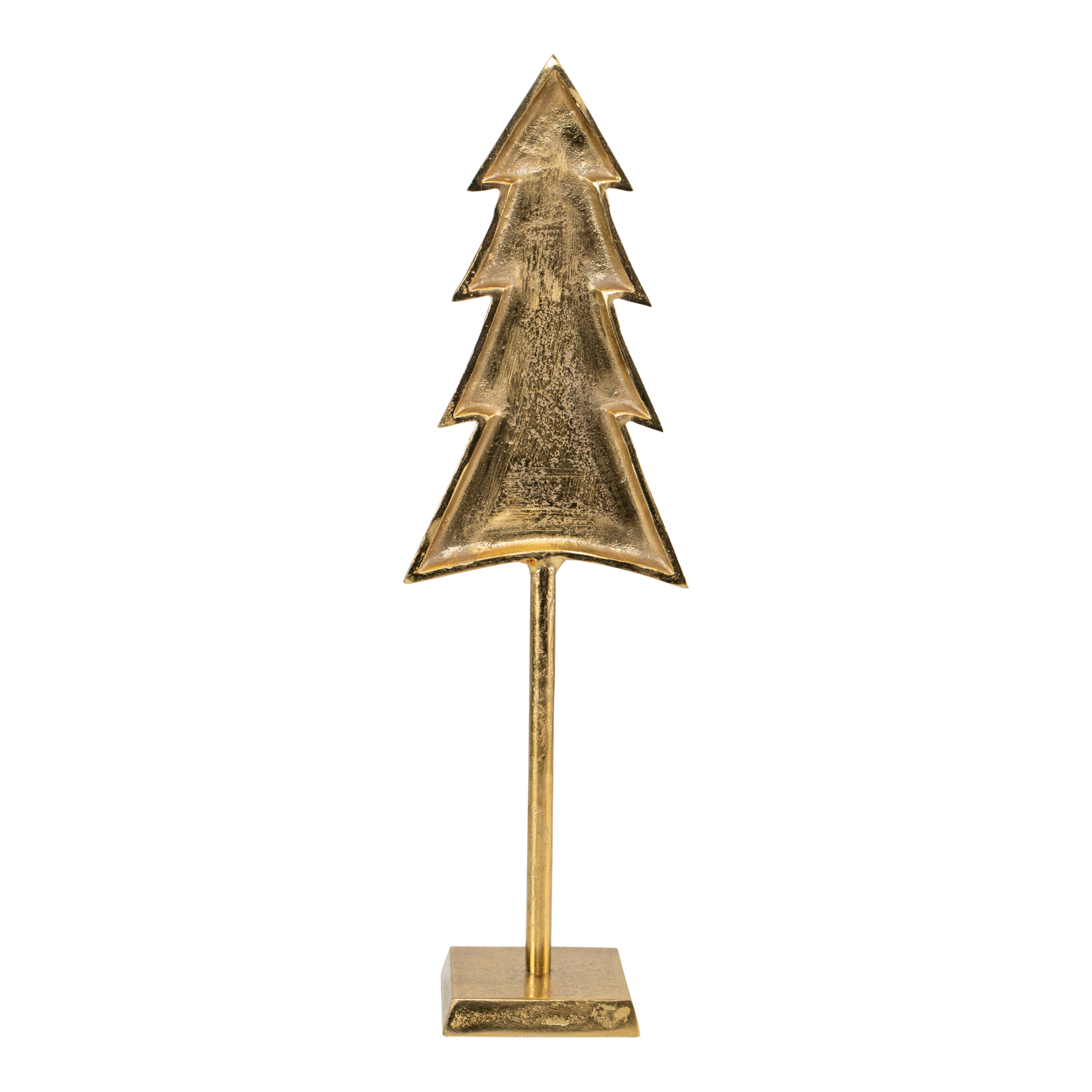 Decoratie kerstboom op voet metaal goud 16,50x11x56cm