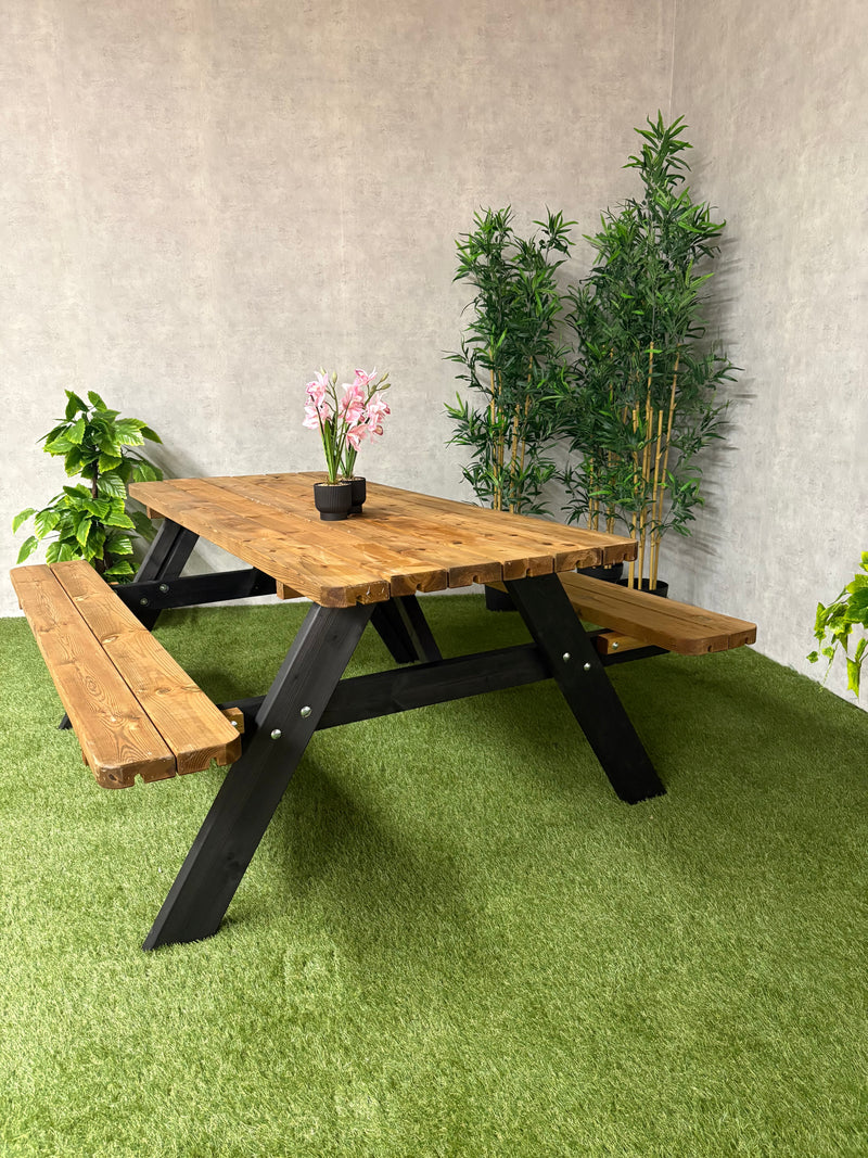 Picknicktafel DeLuxe - Zwart/bruin - 180cm